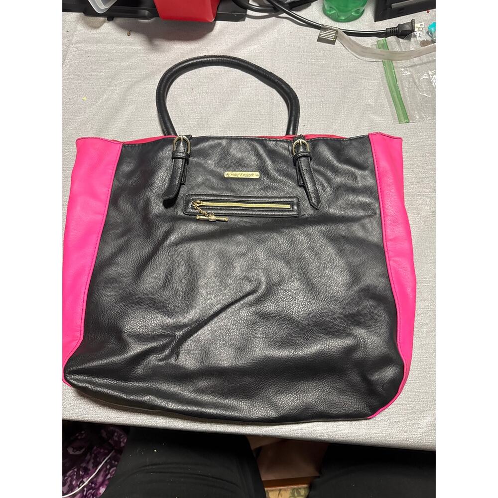 Vintage Juicy Couture Black Pink Tote Bag Y2K Faux Leather‎ Shoulder Purse
